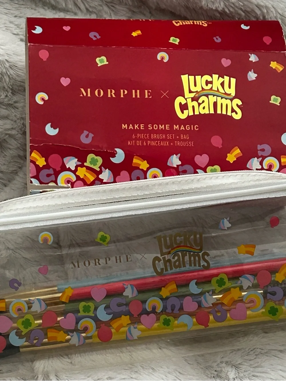 Morphe x Lucky Charms Colorful Brush Set with Clear Charm Pouch